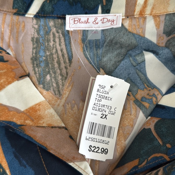 Button Up Short Sleeve Abstract Print Tie-Front Blouse Top Plus Size - Picture 6 of 9